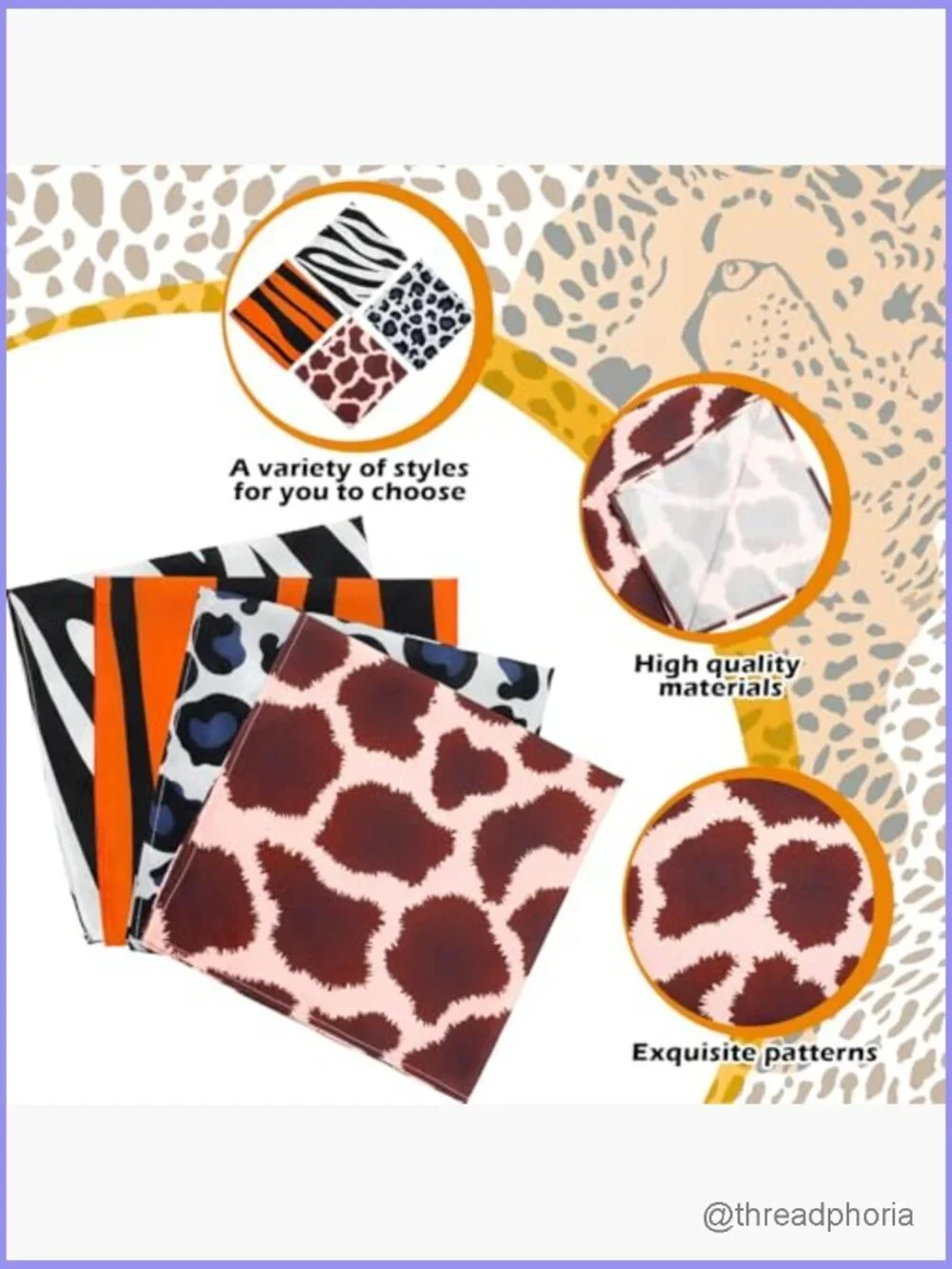 36 Animal Print Bandana Scarves 20x20 Inches Multipack for Women